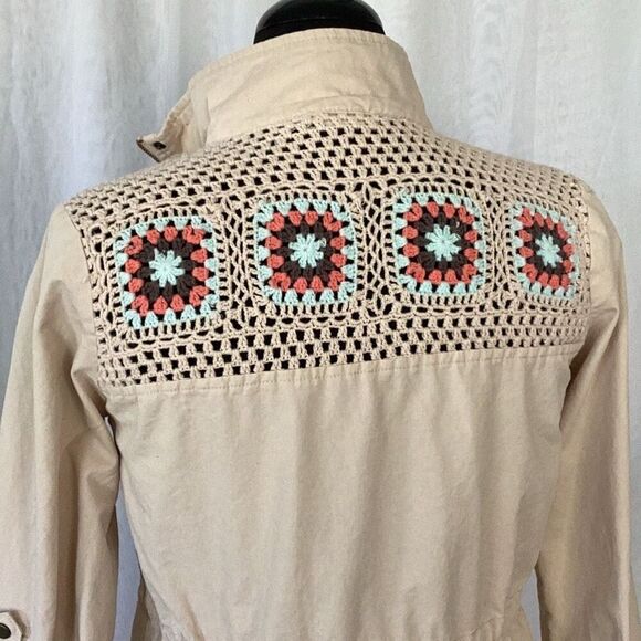 Blu Pepper Tan Utility Zip Jacket Crochet Back Women’s Small - Picture 6 of 8